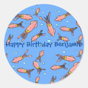 Pegatina Redonda Gracioso colegio de calamares con personalizado de