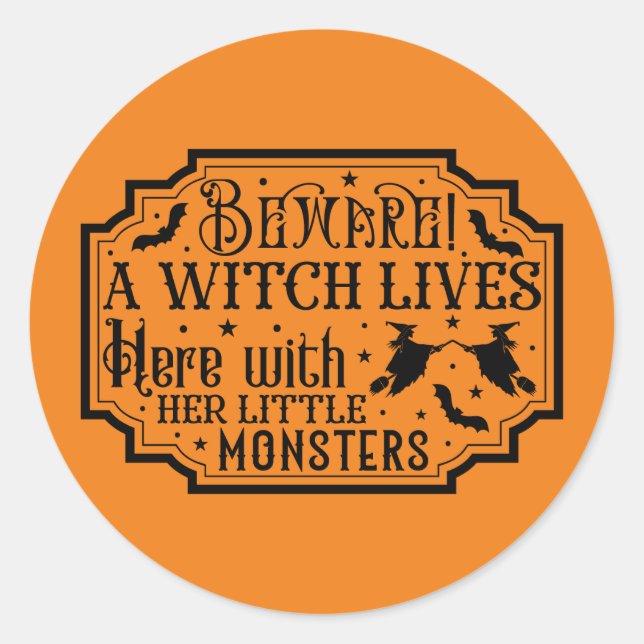 Pegatina Redonda Gracioso con los monstruos Halloween (Anverso)