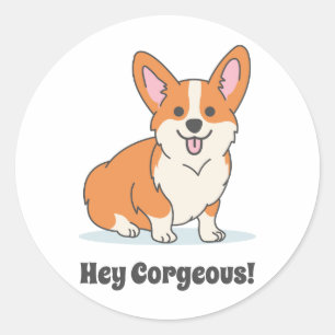 Pegatina Redonda Gracioso Corgi Puppy - Hey Corgeo