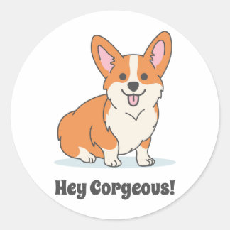 Pegatina Redonda Gracioso Corgi Puppy - Hey Corgeo