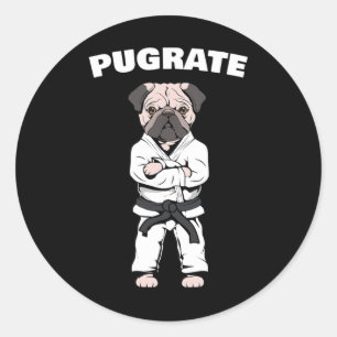 Pegatina Redonda Gracioso Cute Pug Karate Black Belt Martial Art Lo