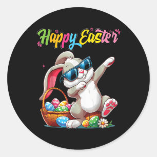 Pegatina Redonda Gracioso Dabbing Bunny Easter Feliz Pascua para ch