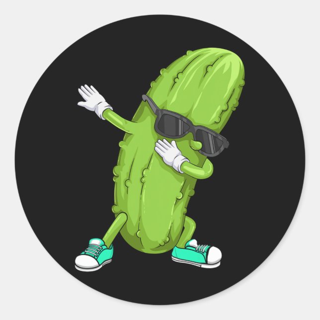 Pegatina Redonda Gracioso Dabbing Pickle Gire Cute Dancing Cucumber (Anverso)