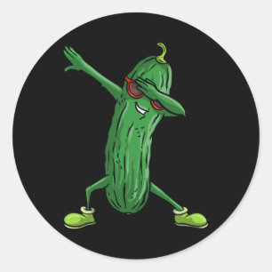 Pegatina Redonda Gracioso Dabbing Pickle Gire Cute Dancing Cucumber