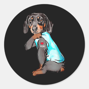 Pegatina Redonda Gracioso Dachshund Dog Tattoo Me Encanta Mamá Dogm