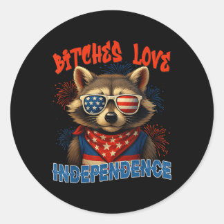 Pegatina Redonda Gracioso Día De La Independencia Feral Raccoon Usa