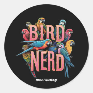 Pegatina Redonda Gracioso diseño con nerd de pájaro para observador
