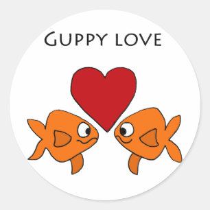Pegatina Redonda Gracioso Diseño De Amor Guppy
