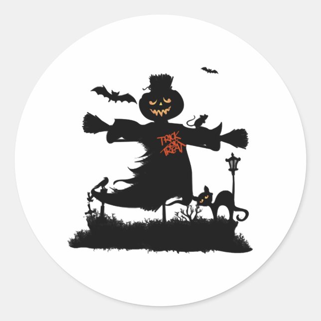 Pegatina Redonda Gracioso diseño de Halloween con espantapájaros (Anverso)