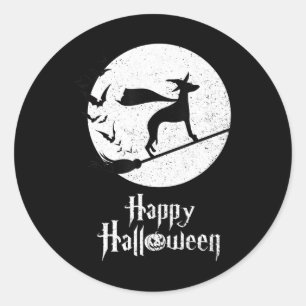 Pegatina Redonda Gracioso disfraz de Halloween Bruja WHIPPET Perro 