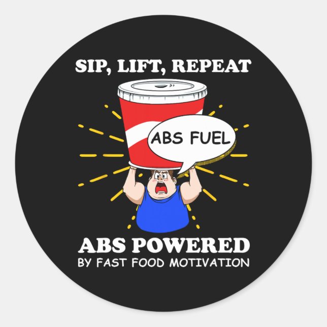 Pegatina Redonda Gracioso Ejercicio Abs Gimnasio De Alimentos Rápid (Anverso)