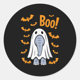Pegatina Redonda Gracioso elefante de Halloween Boo Ghost Costumbre
