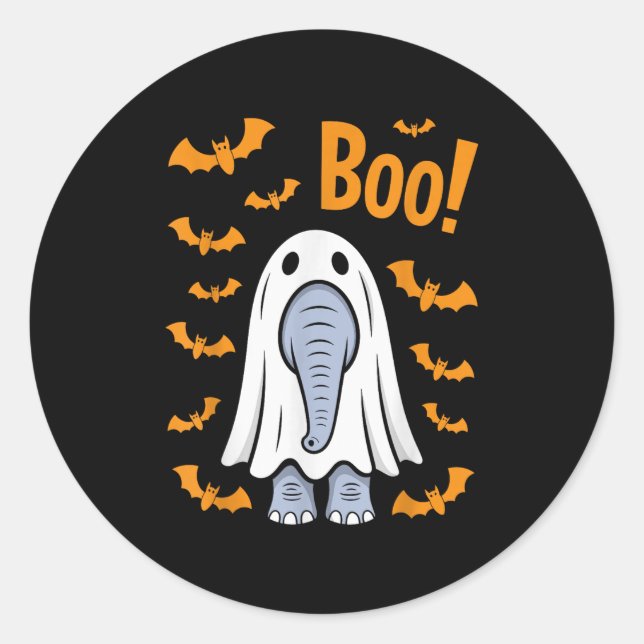 Pegatina Redonda Gracioso elefante de Halloween Boo Ghost Costumbre (Anverso)