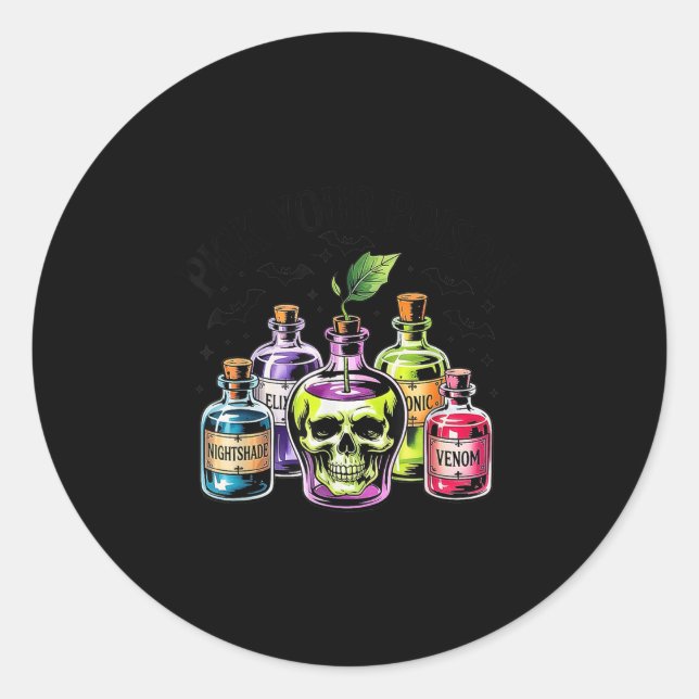 Pegatina Redonda Gracioso Elige Tu Veneno Apple Halloween Gothic Pr (Anverso)