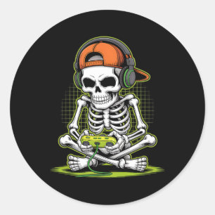 Pegatina Redonda Gracioso esqueleto de juegos Halloween Skeleton Ga