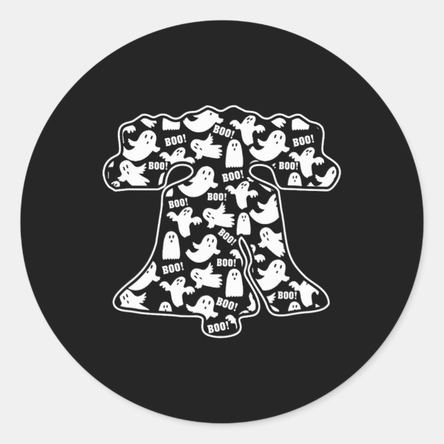 Pegatina Redonda Gracioso Fantasma Filadelfia Halloween Boo Bell Ph (Anverso)