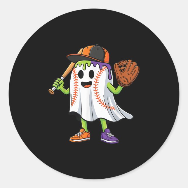 Pegatina Redonda Gracioso Fantasma Halloween Béisbol Chicas (Anverso)