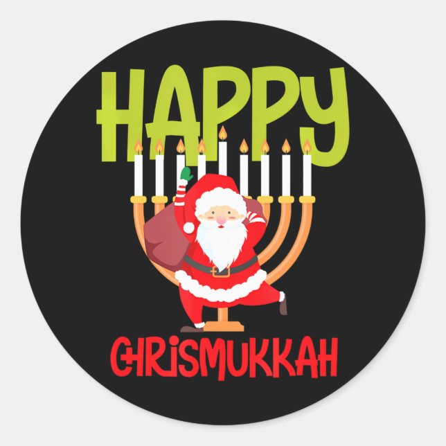 Pegatina Redonda Gracioso Feliz Chrismukkah Witty jewish Hanukkah (Anverso)