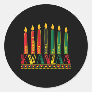 Pegatina Redonda Gracioso Feliz Kwanzaa Principios de Kinara Velas 