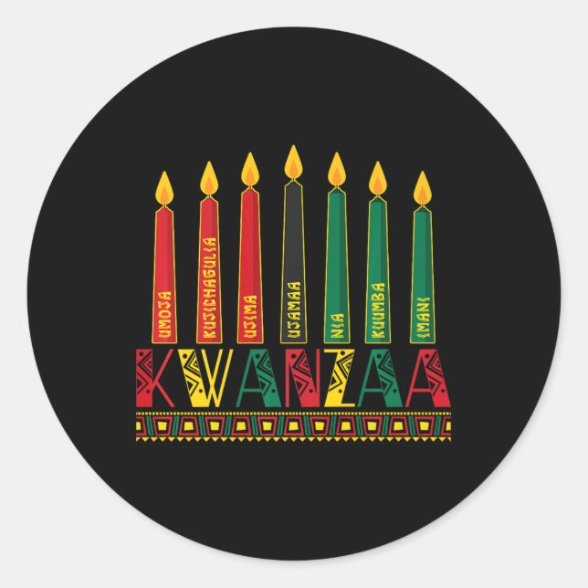 Pegatina Redonda Gracioso Feliz Kwanzaa Principios de Kinara Velas  (Anverso)