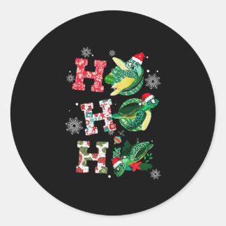 Pegatina Redonda Gracioso Feliz Navidad HO HO Turtle Santa