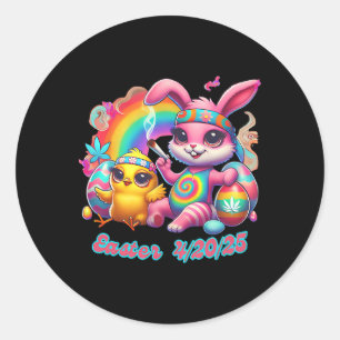 Pegatina Redonda Gracioso Feliz Pascua Bunny Chick Smoed