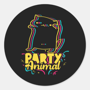 Pegatina Redonda Gracioso Fiesta Animal Disco Dancing Cat Meme