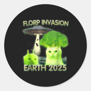 Pegatina Redonda Gracioso gato Alien Meme Florp Invasion Earth 2025