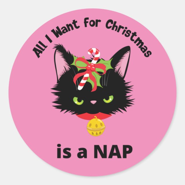 Pegatina Redonda Gracioso Gato De Navidades Grumpy (Anverso)