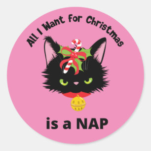 Pegatina Redonda Gracioso Gato De Navidades Grumpy