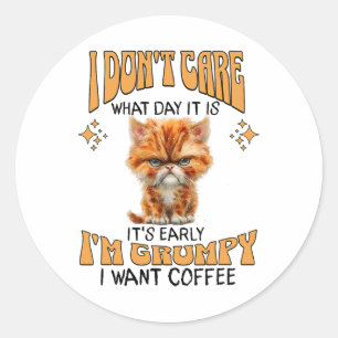 Pegatina Redonda Gracioso gato Grumpy Café Amante Sarcástico que qu