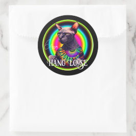 Pegatina Redonda Gracioso gato hippie Sphynx