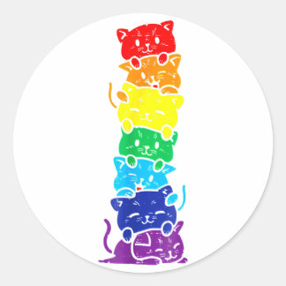 Pegatina Redonda Gracioso Gato LGBT Stack Rainbow Gay Pride Regalo 