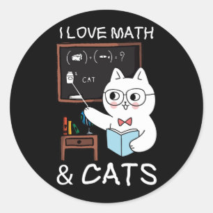 Pegatina Redonda Gracioso Gato Maestro Amante De Las Matemáticas Y
