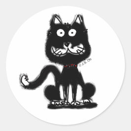 Pegatina Redonda Gracioso gato negro