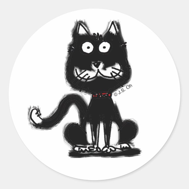 Pegatina Redonda Gracioso gato negro (Anverso)