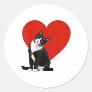 Pegatina Redonda Gracioso gato negro El día de San Valentín corazón