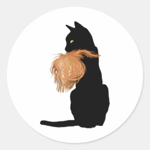 Pegatina Redonda Gracioso Gato Negro Lady Kamala Con Trump Hair Vot
