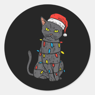 Pegatina Redonda Gracioso gato negro Navidades felices gatos divert
