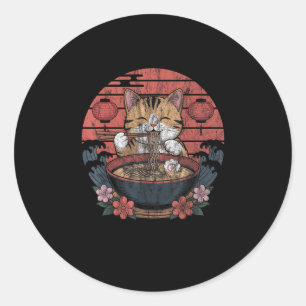 Pegatina Redonda Gracioso gato Ramen Tee japonés Kawaii Anime