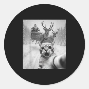 Pegatina Redonda Gracioso gato Selfie Santa Merry Navidad Navidad P