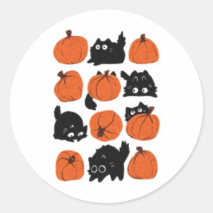 Pegatina Redonda Gracioso Gatos Retro Groovy Calabaza Halloween Tha