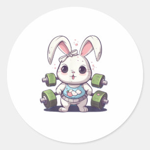 Pegatina Redonda Gracioso gimnasio Bunny Fitness Studio Rabbit Card