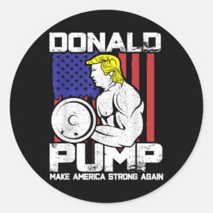 Pegatina Redonda Gracioso gimnasio de Levantamiento de Peso Donald