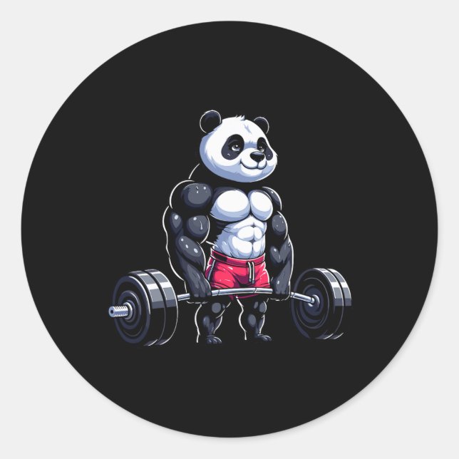 Pegatina Redonda Gracioso Gimnasio Panda Bodybuilder Halterofilia M (Anverso)