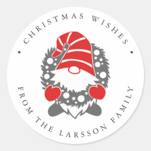 Pegatina Redonda Gracioso Gnome con los Navidades festivos de Garla