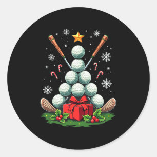 Pegatina Redonda Gracioso Golf Ball Árbol de Navidad Santa Hat Xmas