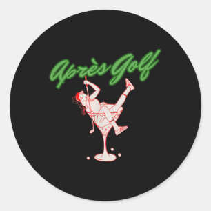 Pegatina Redonda Gracioso Golfer Apres Golf Retro Chica Golfer En M