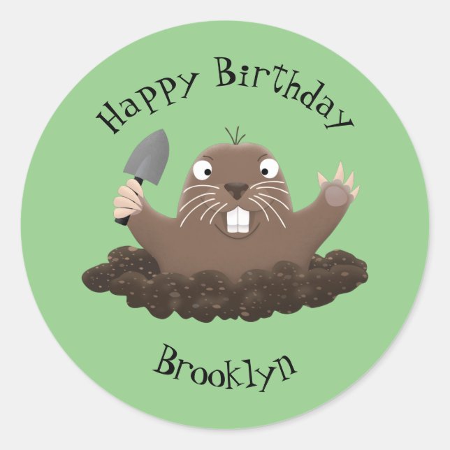 Pegatina Redonda Gracioso gopher digging personalizado ilustracion (Anverso)