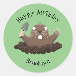 Pegatina Redonda Gracioso gopher digging personalizado ilustracion